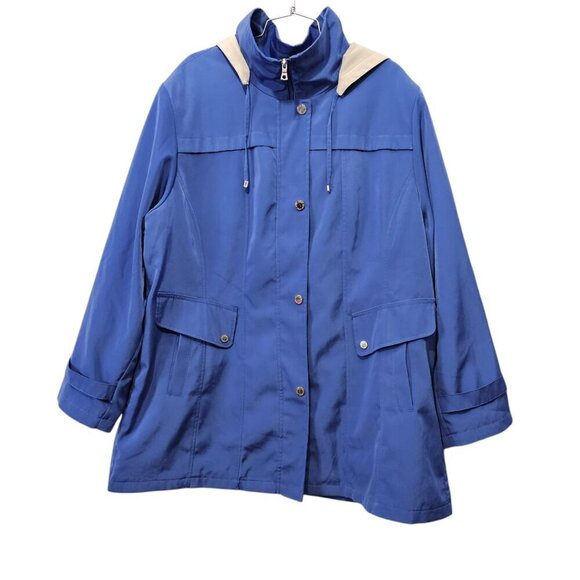 Fleet Street Short Trench Coat Hooded Soft Shell Blue Raincoat - Picture 1 of 11